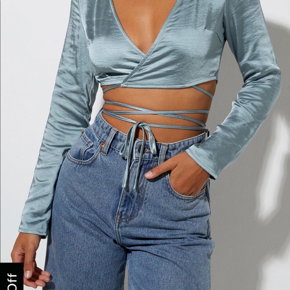 MOTELROCKS LIVA TOP IN SATIN LIGHT BLUE - Picture 5 of 5